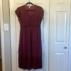Roan & Ryan Maroon Pleated Midi Dress Size L